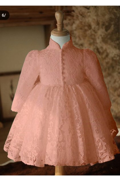 فستان Lolita للبنات بتصميم أميرة من الدانتيل، بأكمام طويلة مع فيونكة، مناسب لحفلات الزفاف والسهرات