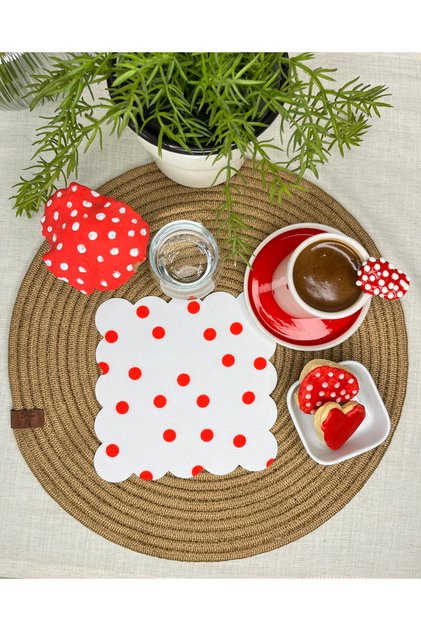 Red Dot Patterned Laser Cut Fabric Cocktail Napkin 1 Piece 15 X 15 Multicolor Fabric Tr