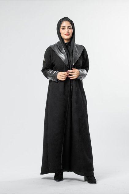 Abaya with leather inserts