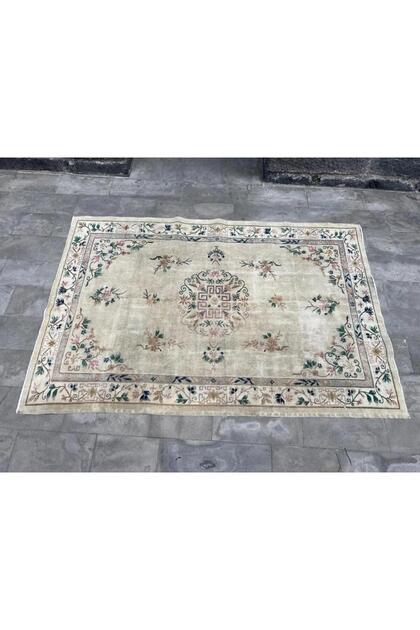 197x297 cm Açık Renkli Çiçek Desenli Türk Halısı, Yumuşak ve Rahat Zemin Kilimi, El Dokuma Vintage K