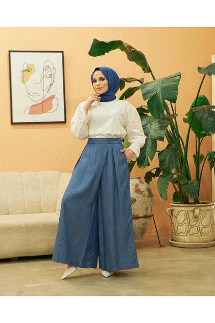 1073-denim Pantolon Etek Koyu Mavi
