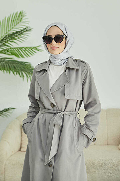 Neways 6604- Uzun TRENCH Trençkot Gri - Fiyatı, Yorumları