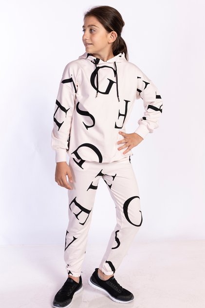 Girls' Full Printed Hooded Tracksuit Set