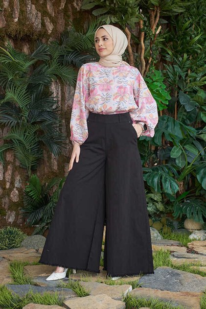 1153-Püsküllü Pantolon Etek Siyah