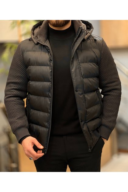 Erkek Kahverengi Kışlık Kalın Kapşonlu Mont A Kalite Regular Fit Su Iticili Dolum Model