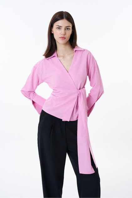 Double-Breasted Blouse with Tie Detail Pink
