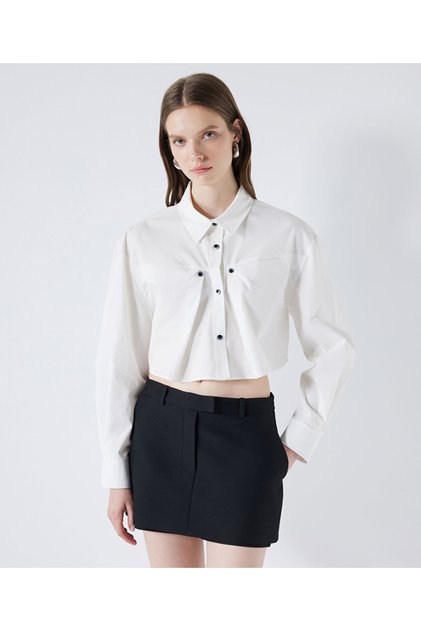 Contrast button poplin shirt