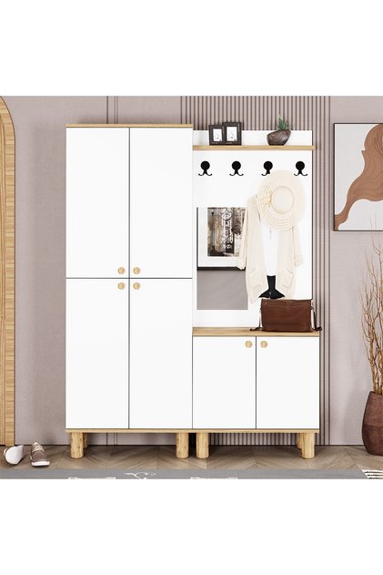 Ferda-1-3 Bohem Ayaklı Aynalı Portmanto Vestiyer Ayakkabılık