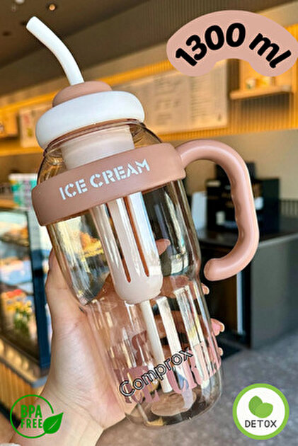 SerenityHaven Ice Cream Detox Su Şişesi – 1300ML BPA Free Big Mug