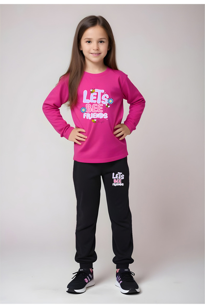 With Waist Detail Elastic Firl's Friends Letter Printed Bottom Suit