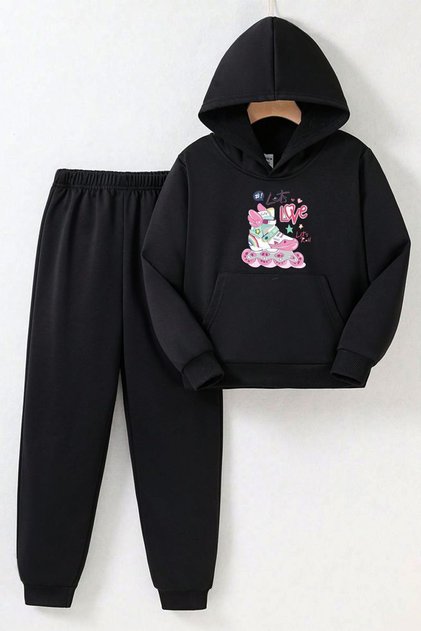 GIRLS TEXT PRINTED HOODED TRACKSUIT