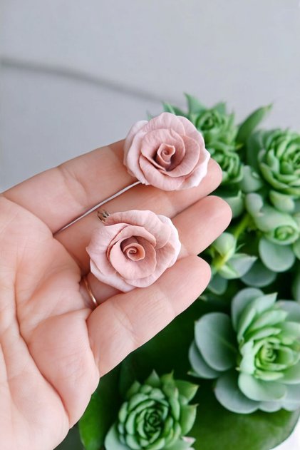 Gül Küpe, Çiçekli Küpe, El yapımı Küpe, Tasarım Küpe, Polimer Kil Küpe