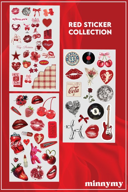 3' lü Red Collection Retro Sticker, Çıkartma, Ajanda, Günlük, Planlayıcı, Bullet Journal ,Scrapbook
