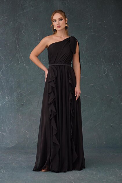 sachin and babi light blue dress One-shoulder dress in chiffon and cady, black