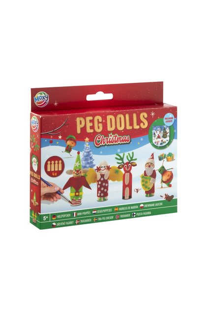 Set Creativ Cu Tematica De Craciun, Figurine Din Lemn, Peg Dolls