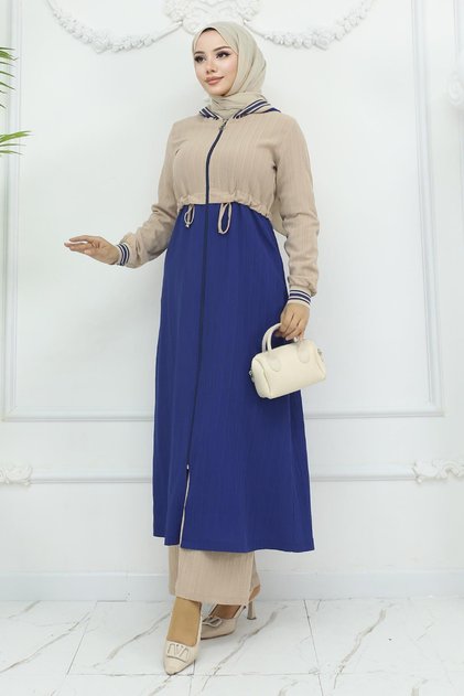 Waist Lace-Up Ribbed Suit Indigo 19237