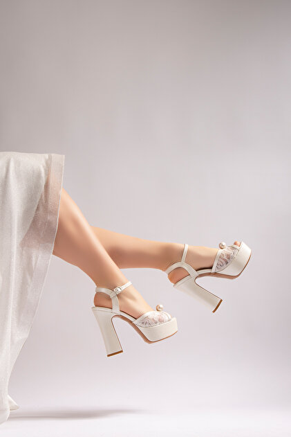 Nemesis Shoes Lori Kadın Platform Topuklu Gelinlik Ayakkabı Beyaz