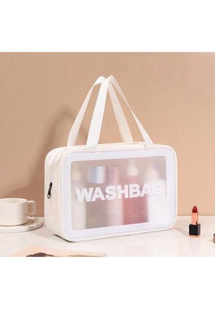 Beyaz Renk Wash Bag Su Geçirmez Şeffaf Kozmetik Çantası