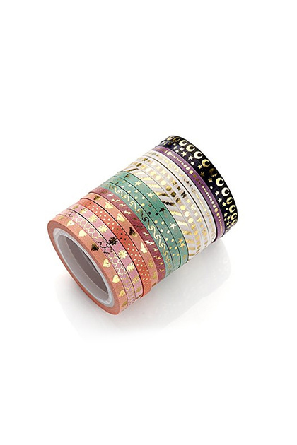16R X 3mm Foil 16 Rolls Gold Foil Skinny Scrapbooking Washi tape Set ,Stationery Slim Decorative Ad