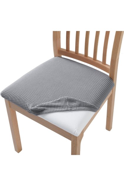 Light Grey Stretch Jacquard Chair Seat Covers Chair Removable Washable Upholstered Dining Room Chair