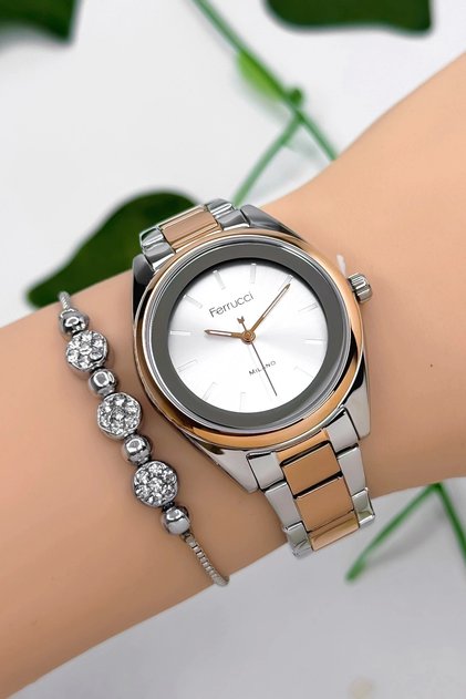 Steel Cord Steel Case Women Wrist Watch, 3 Atm Waterproof Silver-Rose-Silver Zmfer177