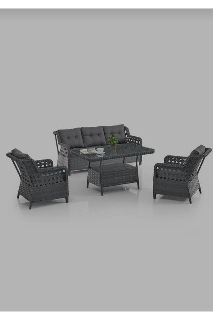 Akasya Gri Üçlü Rattan Bahçe Takımı masalı