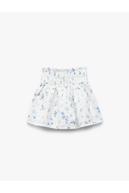 Cotton Floral Print Gipe Detailed Mini Shorts Skirt