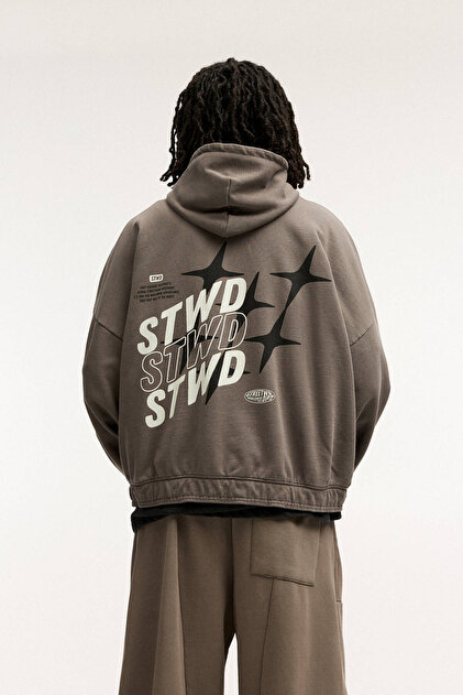 Pull & Bear Washed STWD zip-up hoodie- Trendyol