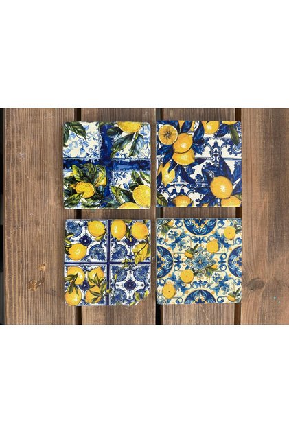 Set of 4 Colorful Printed Natural Stone Glasses