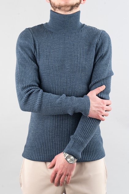 Men's Slim Fit Turtleneck Cotton Turtleneck Sweater Indigo