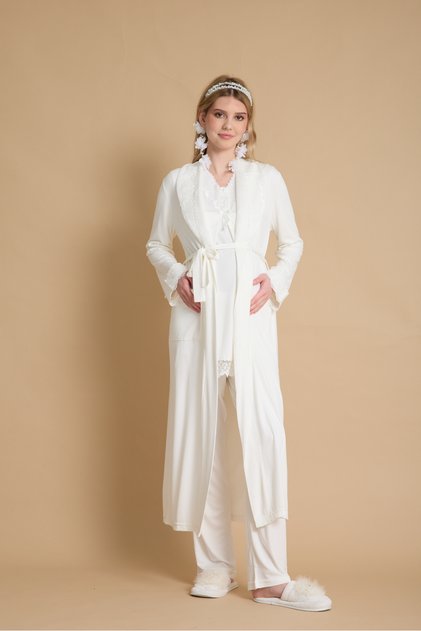 Pregnant Pajama Set with Lace Detail Organic Elegant Maternity Set Effort (with Breastfeeding Feature)