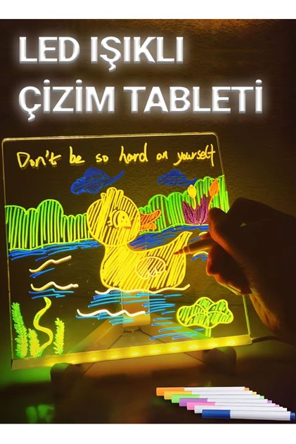 20*30 LED IŞIKLI YAZI ÇİZİM TAHTASI SİHİRLİ ÇİZİM TAHTASI 7 KEÇELİ KALEMLİ
