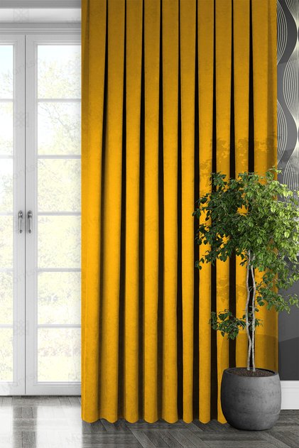 Velvet Textured Series Yellow Close Pleat (1X3) Single Wing Background Curtain