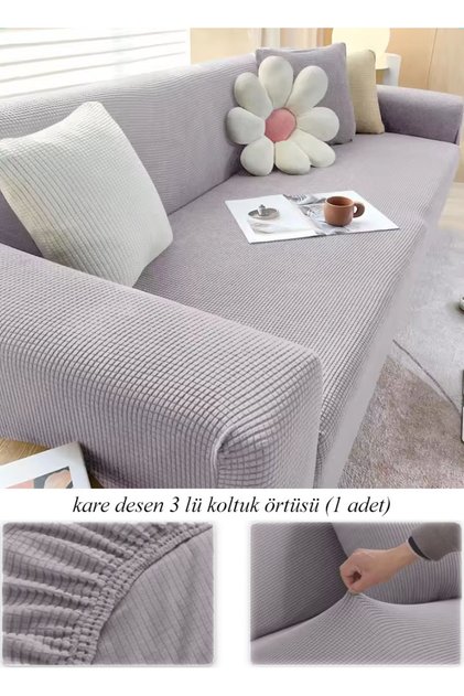 Stretch Elastic Stretchable Washable Square Pattern Armchair Three-Seater Sofa Cover Seat Cover (One Piece)