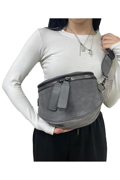 ÇANTA GRİ 100% Gerçek deri bel çantası (bady bag)