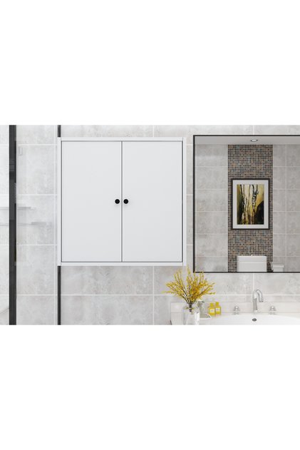 Mozaik İki Kapaklı Duvar Tipi Beyaz Banyo Dolabı BNY-1045