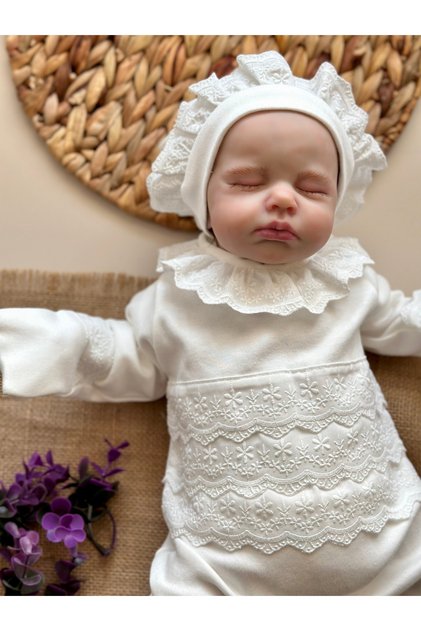 Plain Scalloped Newborn Jumpsuit and Hat