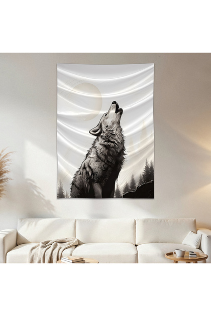 Howling Wolf Wall Cloth Wall Tapestry First Quality Satin Fabric Poster