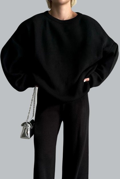 Women's Plain Bottom and Top Sweater Pants Basic Knit Set