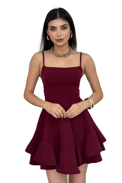 lovebox Adjustable Burgundy Ball Gown Evening Dress & Homecoming Dress with  Skirt Fold Detail Straps 102- Trendyol