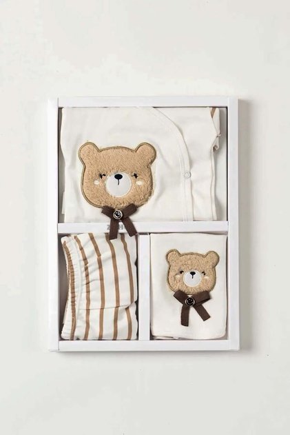 New Season Boxed 5-Piece Hospital Discharge Set with Teddy Bear Baby Boy Newborn Outfit