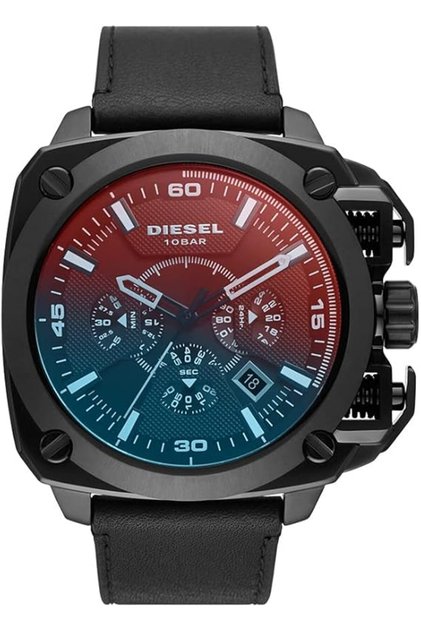 Men's DZ7448 Bamf Black Leather Watch, Black, strip