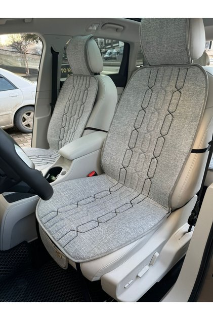 Araba Terletmez Ergonomik Koltuk Minderi (5 PARÇA) - Sportif Desenli Keten Koltuk Kılıfı Tam Set