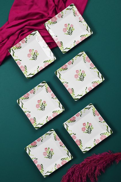 6-Piece Special Handmade Spring Pattern Dessert Plate Set Presentation Serving Plates Cake Set 15 cm