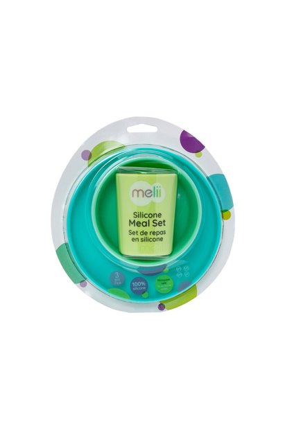 3 Piece Silicone Meal Set - Plate, Bowl & Cup (Turquoise, Green, Mint)