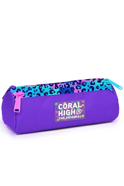 Kids Purple Leopard Patterned Three Compartment Pencil Bag 11161