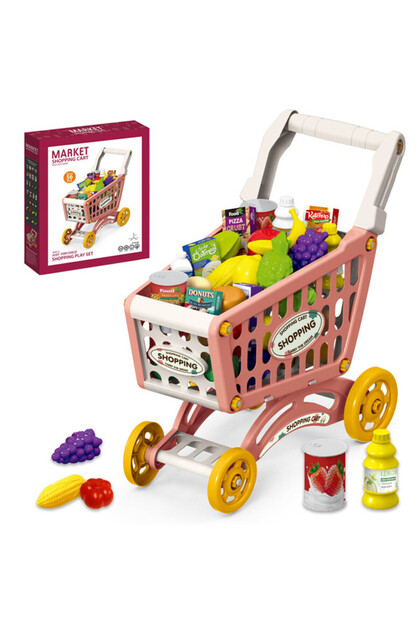 Role Play Market Shopping Cart Toy Set (56 Pcs)-Pink