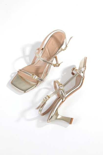 Minifilar Gold Dore Sandals Low Heel Thin Strap Shoes