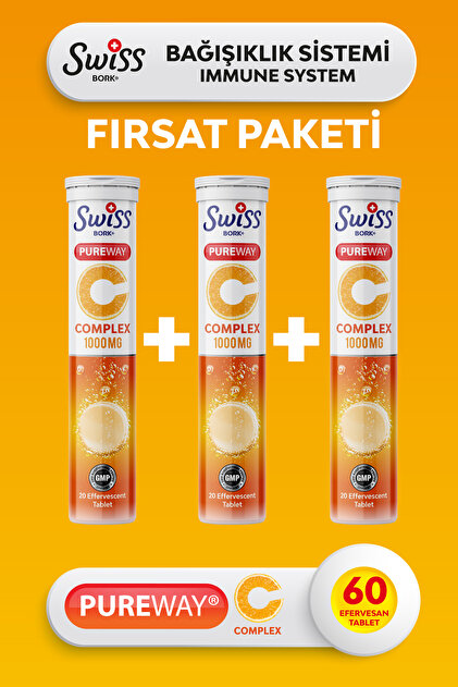 Swiss Bork C Vitamini 1000 mg Çinko D3 K2 İçeren 20 Efervesan Tablet 3 Lü Avantaj Paket