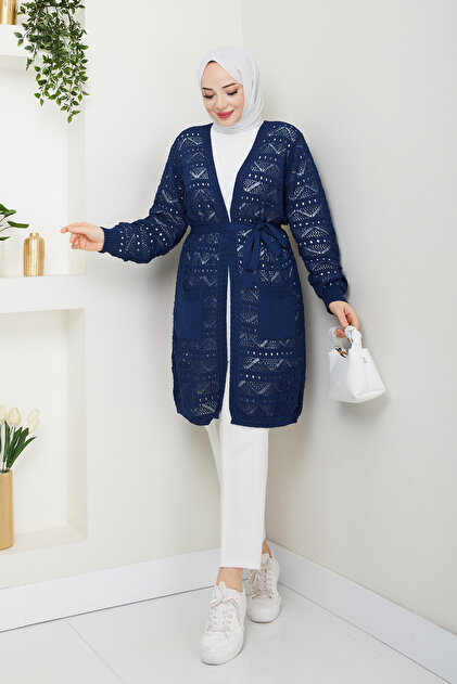 極美品 2023AW ボリオリ SHIRT NECK COAT カシミヤ混 48 Pamuk Butik Kadın Cepli Belden Bağlamalı Ajurlu Triko Hırka